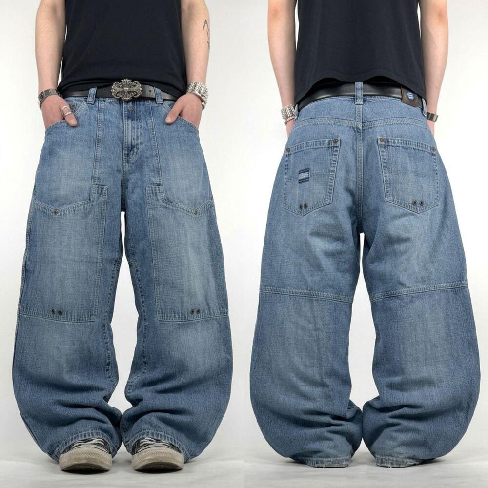 Vintage y2k grunge faded stonewash archive baggy wide leg skater jeans